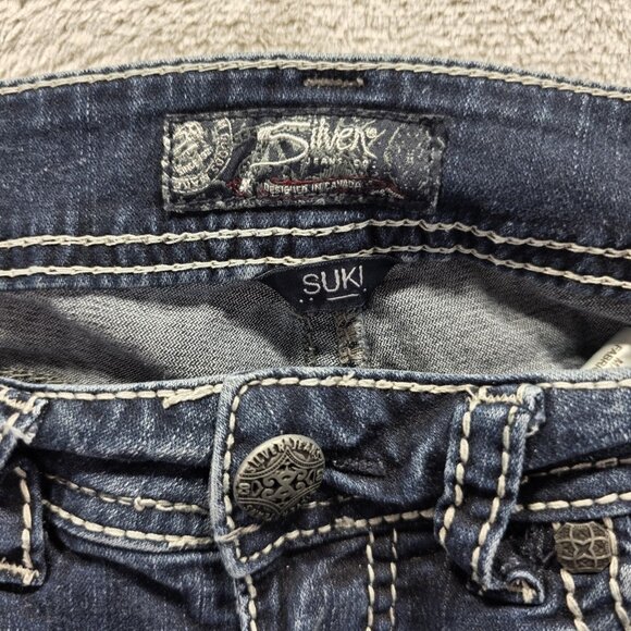 Silver Jeans Suki Mid Capri Womens 28 Blue Distressed Embroidered Pockets Denim - Picture 5 of 12